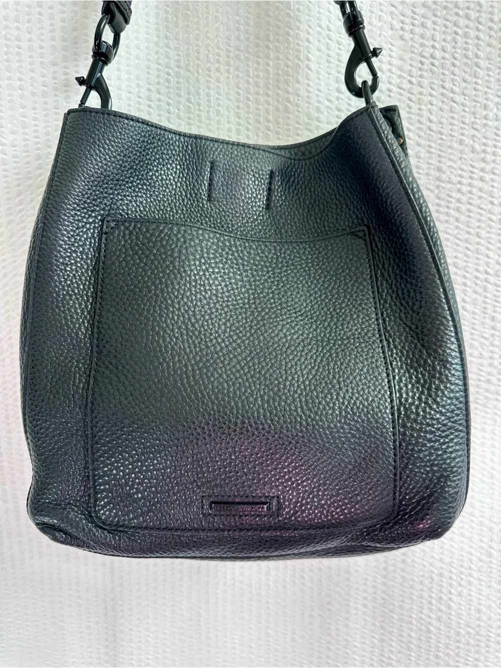 REBECCA MINKOFF Darren Black Pebbled Leather Shoulder Bag Gunmetal Hardware
